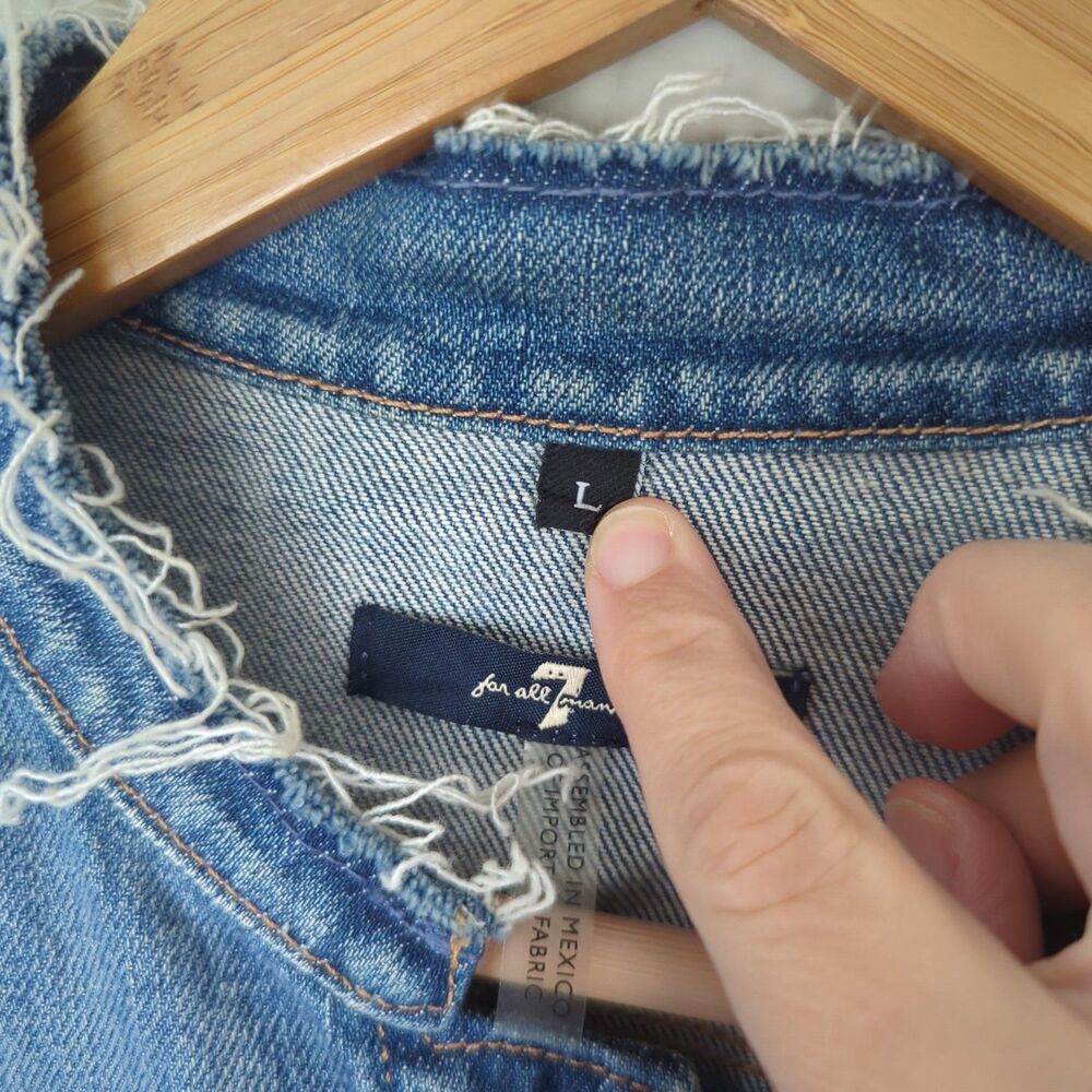 7 For All Mankind Raw Edge Short Sleeve Denim Jacket Large Streetwear Grunge - Picture 5 of 6